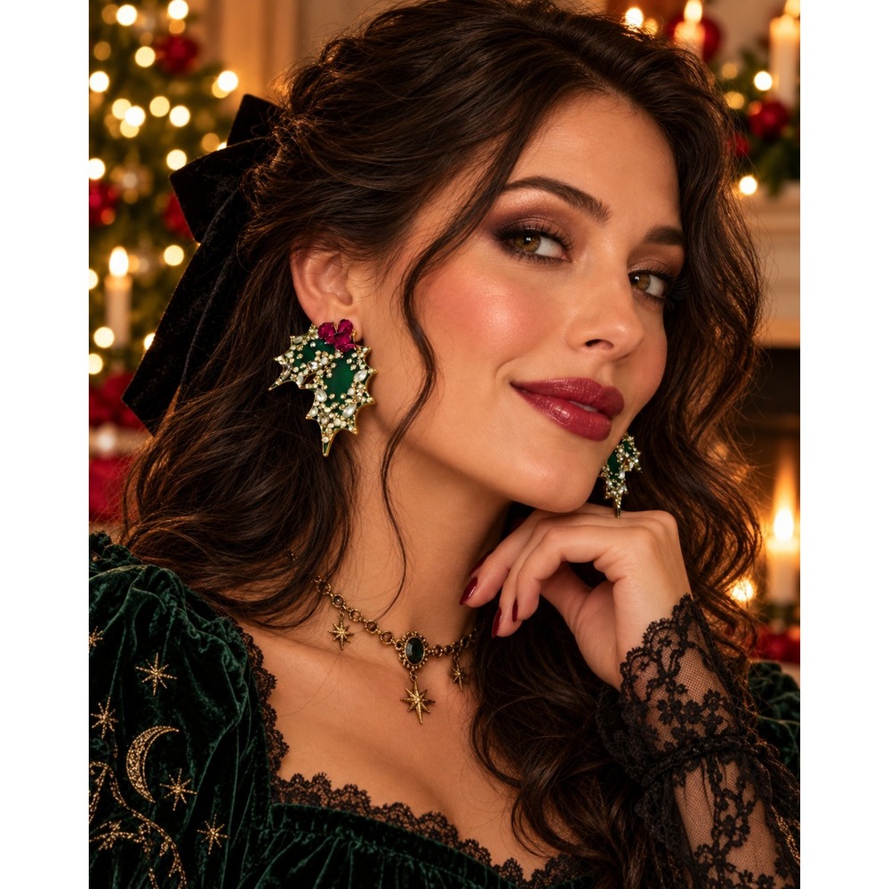 BaubleBar Disney Nightmare Before Christmas Holly Leaf Crystal Stud Earrings